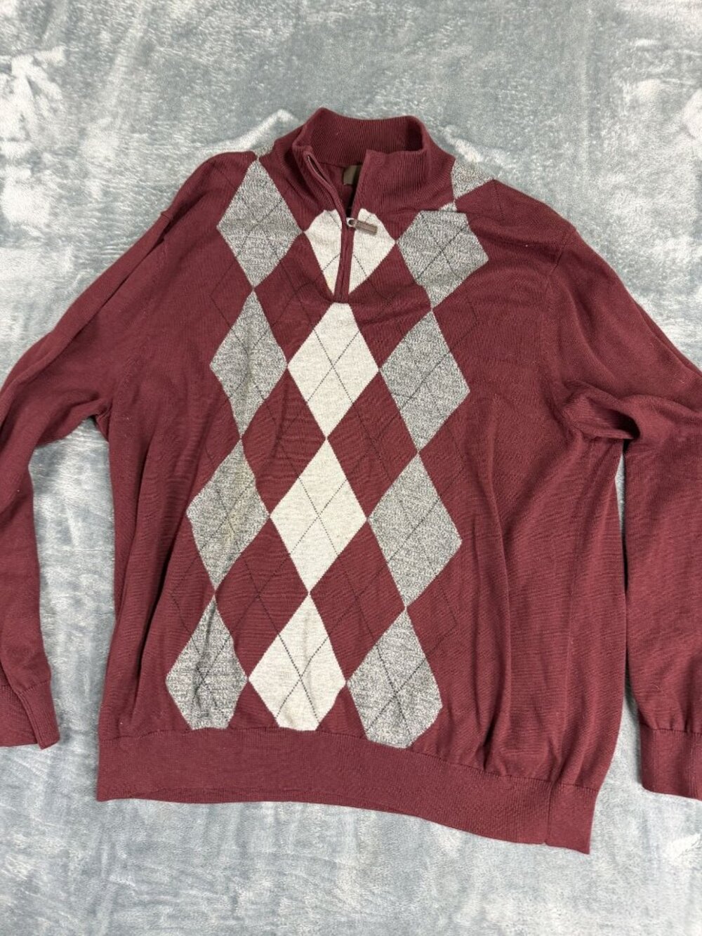 Tasso Elba Mens Argyle 1/4 Zip Sweater Burgundy XL Cotton